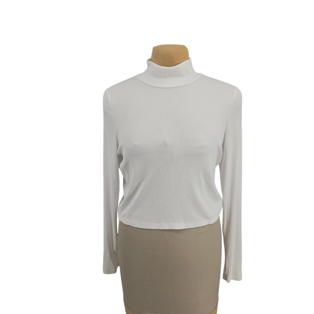 Wilfred Top Women 2XL White Ribbed Mock Neck Long Sleeve Casual Basic Minimalist